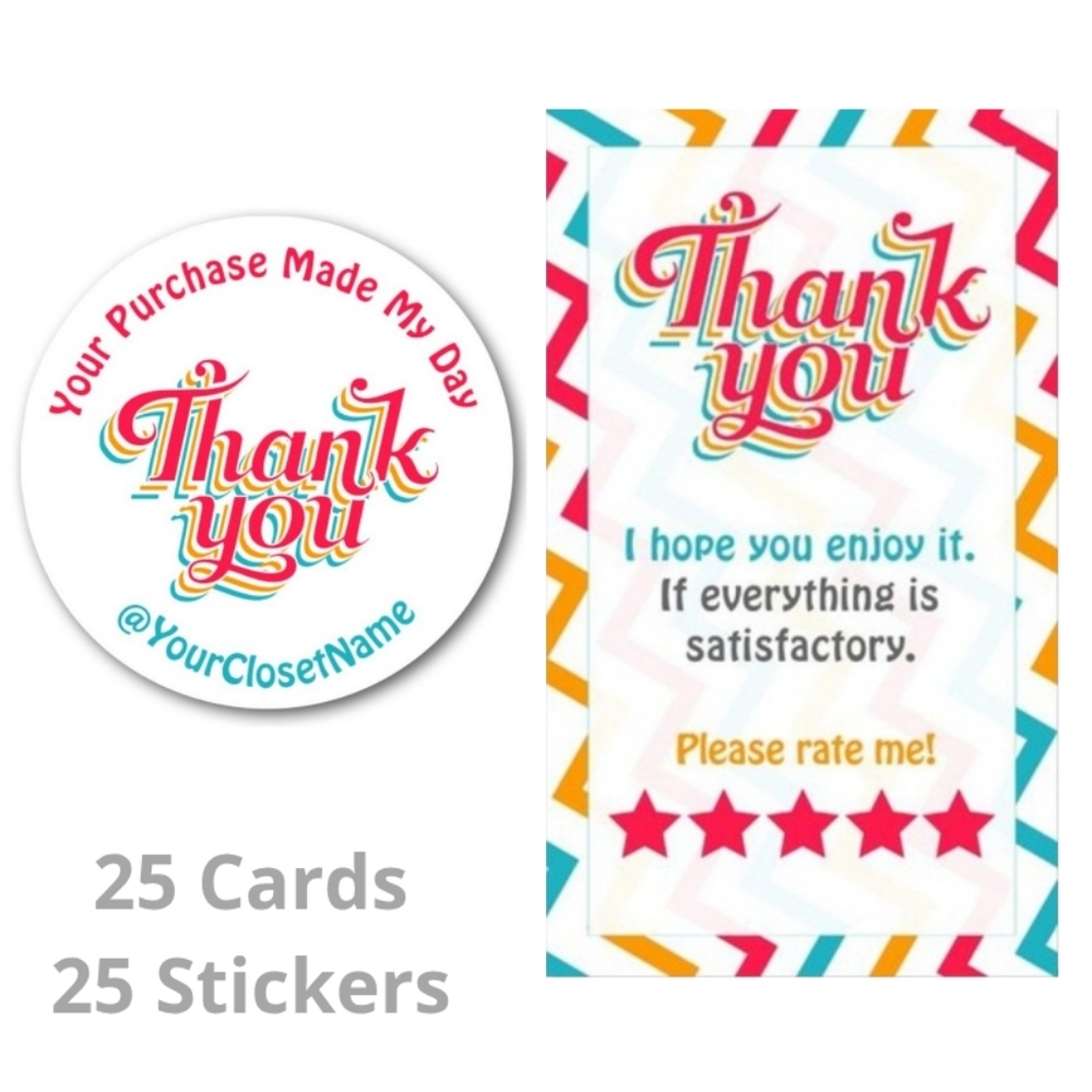 25 Thank You Cards & 25 Stickers